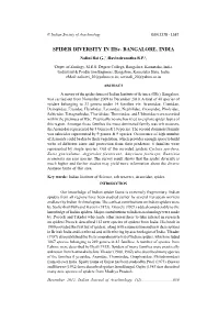 SPIDER DIVERSITY in Iisc. BANGALORE, INDIA Nalini Bai G.,1, Ravindranatha B.P.2