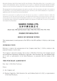 Issue of Senior Notes
