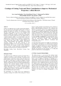 Coatings of Cutting Tools and Their Contribution to Improve Mechanical Properties: a Brief Review