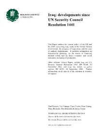 Developments Since UN Security Council Resolution