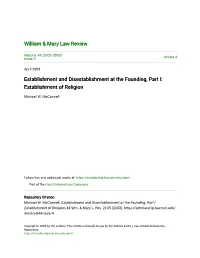 Establishment and Disestablishment at the Founding, Part I: Establishment of Religion