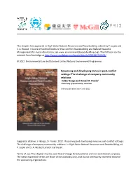 Reopening and Developing Mines in Post-Conflict Settings: the Challenge of Company-Community Relations Volker Boege and Daniel M