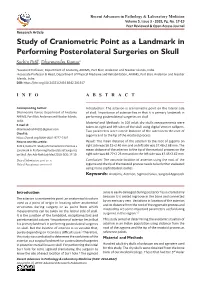 Study of Craniometric Point As a Landmark in Performing Posterolateral Surgeries on Skull