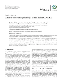 A Survey on Breaking Technique of Text-Based CAPTCHA