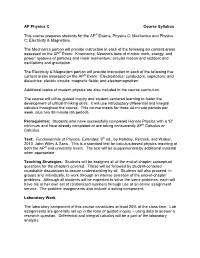 AP Physics C Course Syllabus This Course Prepares Students for the AP