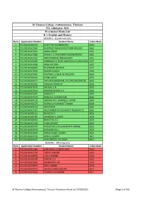(Autonomous), Thrissur UG Admission 2021 Provisional Rank List BA