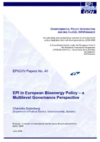 EPI in European Bioenergy Policy – a Multilevel Governance Perspective