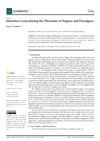 Identities Generalizing the Theorems of Pappus and Desargues