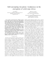 Self-Encrypting Deception: Weaknesses in the Encryption of Solid State Drives