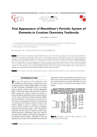 First Appearance of Mendeleev's Periodic System of Elements in Croatian Chemistry Textbooks