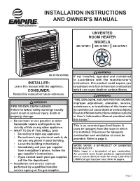 Installation INSTRUCTIONS and OWNER's MANUAL