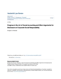 Progress in the Art of Social Accounting and Other Arguments for Disclosure on Corporate Social Responsibility