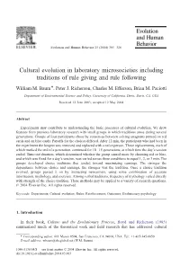 Cultural Evolution in Laboratory Microsocieties Including Traditions of Rule Giving and Rule Following