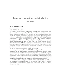 Gauss for Econometrics: an Introduction
