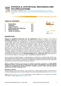 PHYSICA A: STATISTICAL MECHANICS and ITS APPLICATIONS Main Editors of PHYSA: Kenneth A
