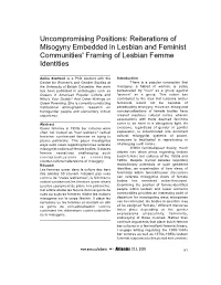 Reiterations of Misogyny Embedded in Lesbian and Feminist Communities' Framing of Lesbian Femme Identities