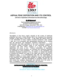 Asphal Tene Deposition and Its Control