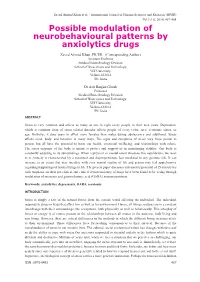 Possible Modulation of Neurobehavioural Patterns by Anxiolytics Drugs