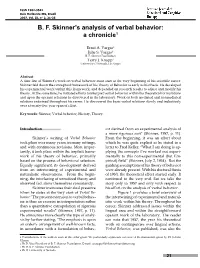 B. F. Skinner's Analysis of Verbal Behavior: a Chronicle
