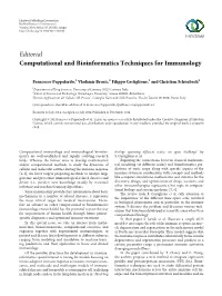 Editorial Computational and Bioinformatics Techniques for Immunology
