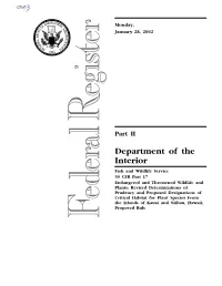 Revised Determinations of Prudency and Proposed Designations of Critical Habitat for Plant Species from the Islands of Kauai and Niihau, Hawaii; Proposed Rule