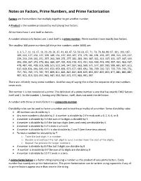 Notes on Factors, Prime Numbers, and Prime Factorization