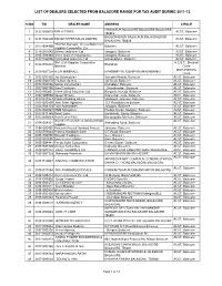 List of Dealers Selected from Balasore Range for Tax Audit During 2011-12