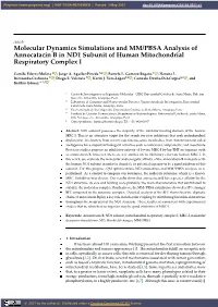 Molecular Dynamics Simulations and MM/PBSA Analysis of Annocatacin B in ND1 Subunit of Human Mitochondrial Respiratory Complex I