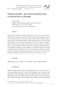 Muhammad Iqbal – Reconstructing Islam Along Occidental Lines of Thought