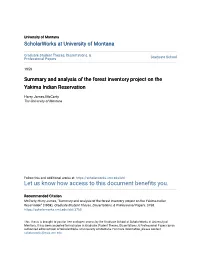 Summary and Analysis of the Forest Inventory Project on the Yakima Indian Reservation