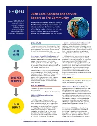 2020 Local Content and Service Report to the Community “Thank You All at NMPBS