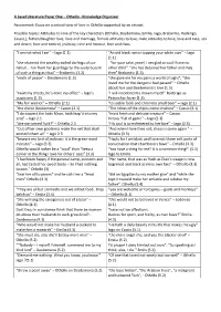 A Level Literature Paper One – Othello - Knowledge Organiser Assessment: Essay on a Critical View of Love in Othello Supported by an Extract