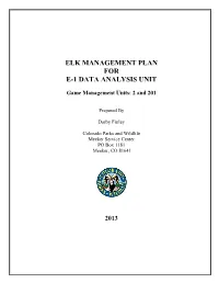 Elk Management Plan for E-1 Data Analysis Unit