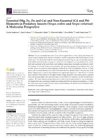 Essential (Mg, Fe, Zn and Cu) and Non-Essential (Cd and Pb) Elements in Predatory Insects (Vespa Crabro and Vespa Velutina): a Molecular Perspective