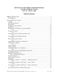 MINUTES of the 37TH SESSION of the GENERAL SYNOD, MAY 28 – JUNE 4, 2004 Page 1 of 100 Amendment to Canon III – the Primacy – Taking up Office
