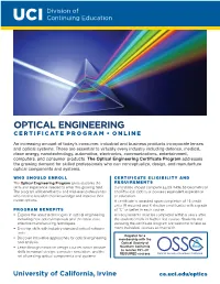 Optical Engineering Certificate Program • Online