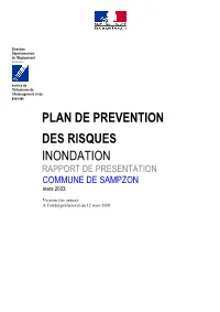 PLAN DE PREVENTION DES RISQUES INONDATION RAPPORT DE PRESENTATION COMMUNE DE SAMPZON Mars 2003