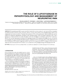 The Role of 5-Lipoxygenase in Pathophysiology and Management of Neuropathic Pain