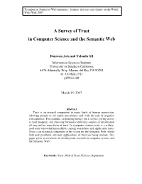A Survey of Trust in Computer Science and the Semantic Web