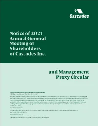 And Management Proxy Circular Notice of 2021 Annual General Meeting of Shareholders of Cascades Inc