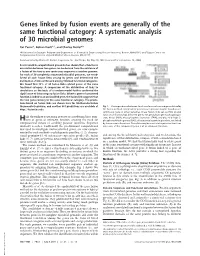 Genes Linked by Fusion Events Are Generally of the Same Functional Category: a Systematic Analysis of 30 Microbial Genomes