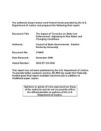 The Impact of Terrorism on State Law Enforcement: Adjusting to New Roles and Changing Conditions