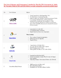 The List of Schemes and Programmes Launched by Hon'ble PM Government of India, Sh. Narendra Modi in 2015 and 2016 Follows As