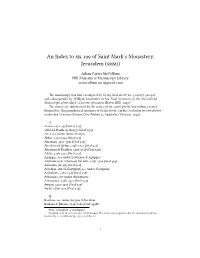 An Index to of Saint Mark's Monastery, Jerusalem (