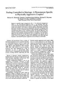 Feeling Controlled in Marriage: a Phenomenon Specific to Physically Aggressive Couples? Miriam K