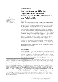 Preconditions for Effective Deployment of Wireless Technologies for Development SAMARAJIVA