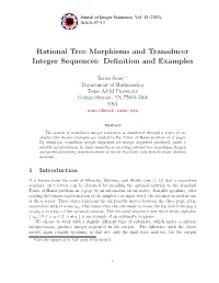 Rational Tree Morphisms and Transducer Integer Sequences: Definition and Examples