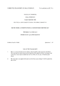 CORRECTED TRANSCRIPT of ORAL EVIDENCE to Be Published As HC 371-I