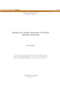 Methods for Answer Extraction in Textual Question Answering