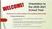 Orientation to the 2020-2021 School Year